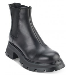 Women's Sasha Pull-On Lug-Sole Chelsea Boots Black $38.39 Shoes