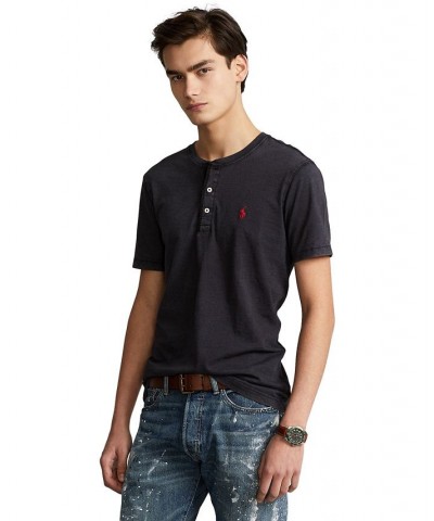 Men's Slub Jersey Henley Shirt Black $43.73 T-Shirts