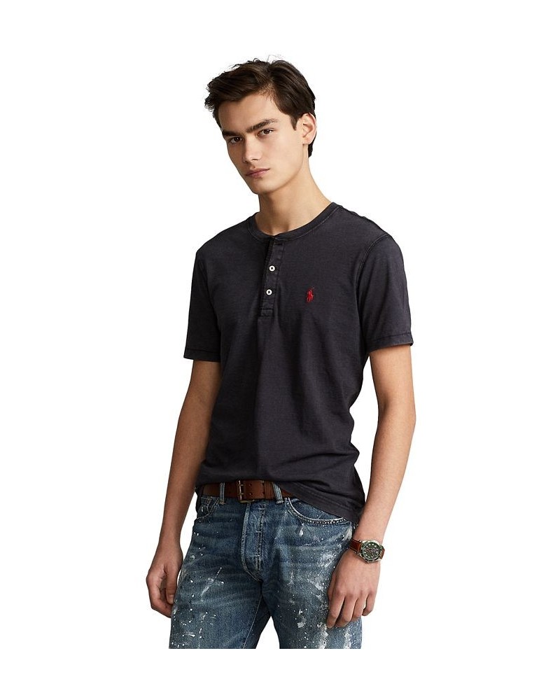 Men's Slub Jersey Henley Shirt Black $43.73 T-Shirts