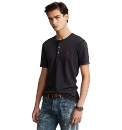 Men's Slub Jersey Henley Shirt Black $43.73 T-Shirts