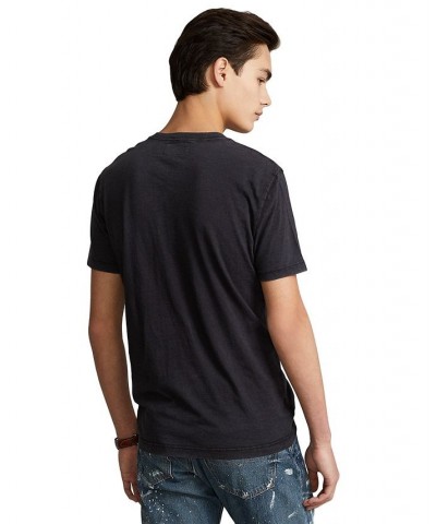 Men's Slub Jersey Henley Shirt Black $43.73 T-Shirts