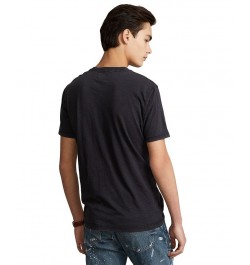 Men's Slub Jersey Henley Shirt Black $43.73 T-Shirts