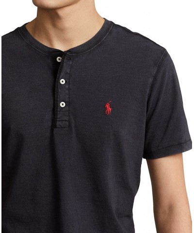 Men's Slub Jersey Henley Shirt Black $43.73 T-Shirts