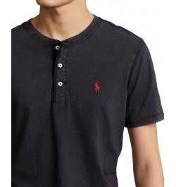 Men's Slub Jersey Henley Shirt Black $43.73 T-Shirts