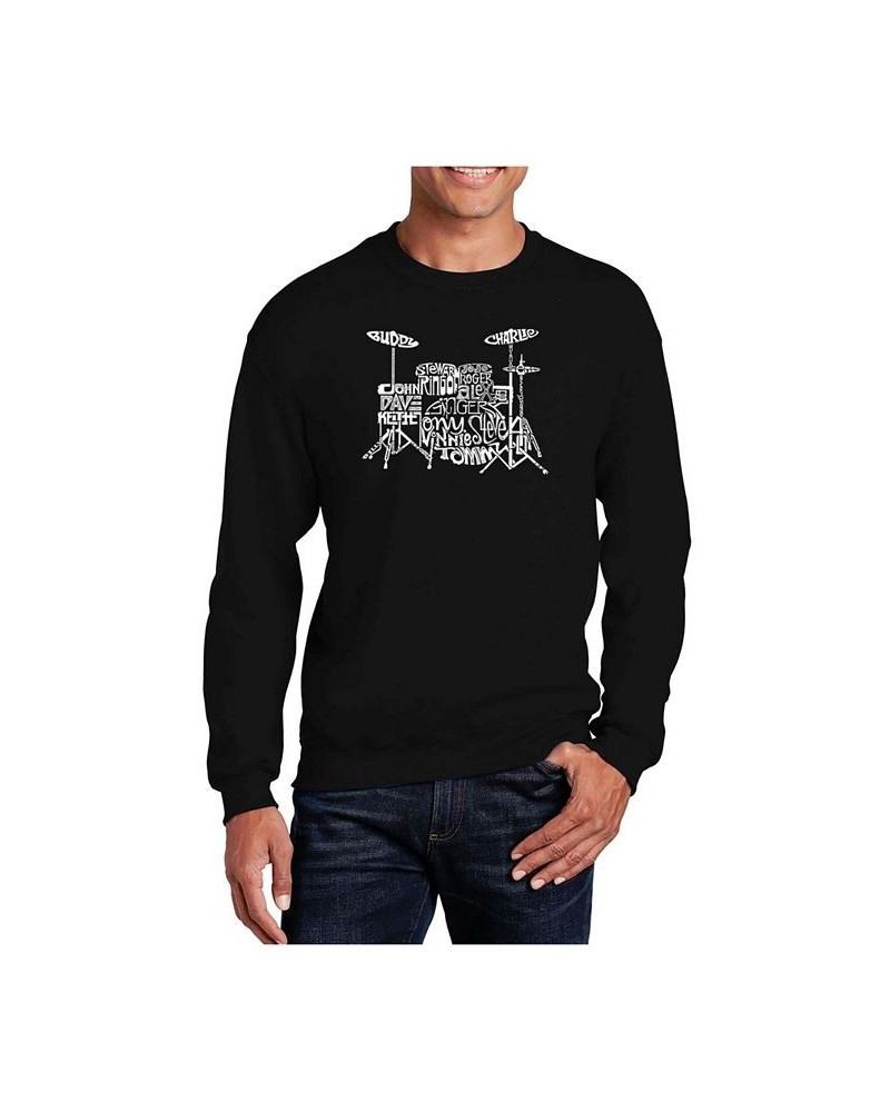 Men's Word Art Drums Crewneck Sweatshirt Black $23.00 Sweatshirt