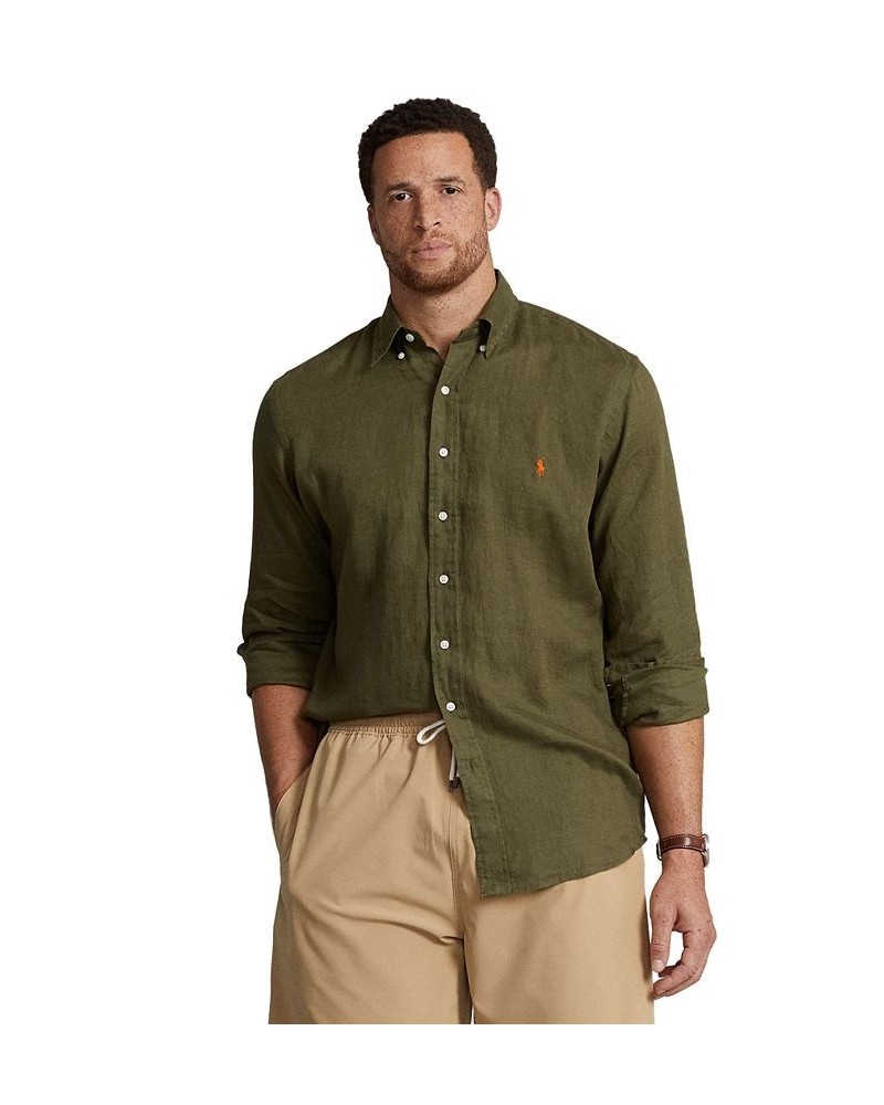 Men's Big & Tall Classic-Fit Linen Shirt Green $53.28 Shirts