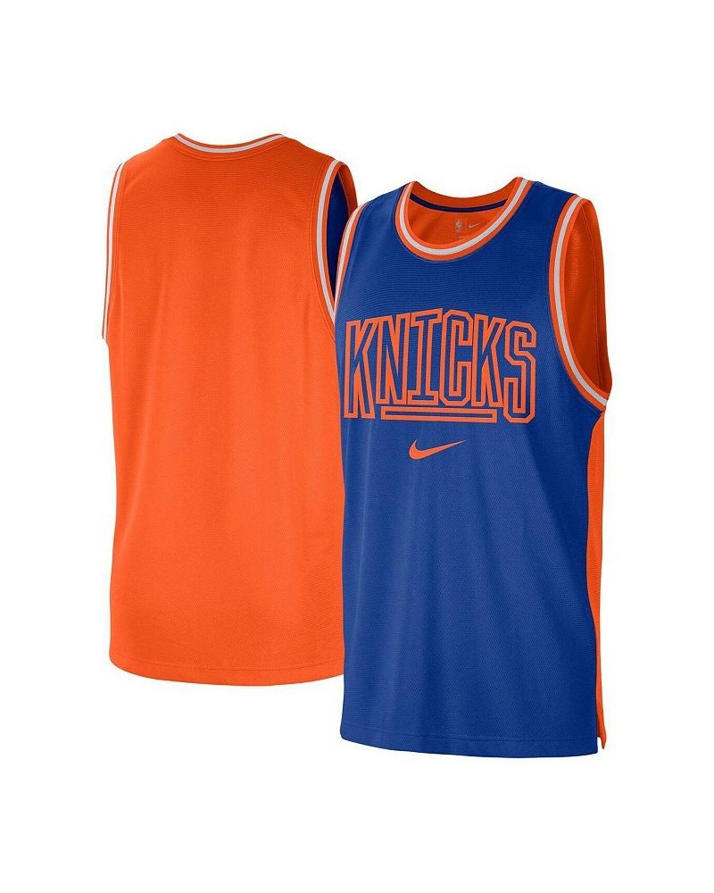 Men's Blue and Orange New York Knicks Courtside Versus Force Split DNA Performance Mesh Tank Top $26.50 T-Shirts