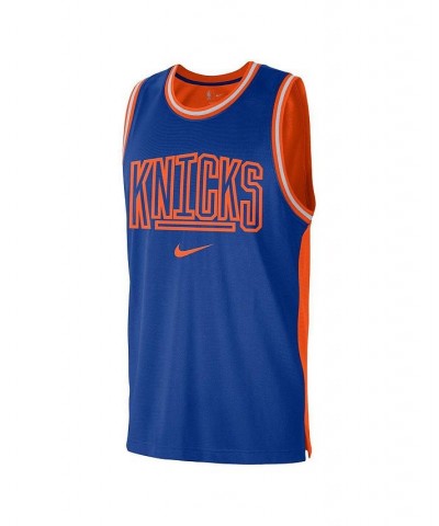 Men's Blue and Orange New York Knicks Courtside Versus Force Split DNA Performance Mesh Tank Top $26.50 T-Shirts