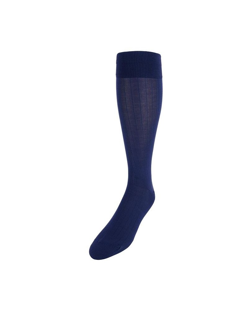 Jasper Ribbed Over The Calf Solid Color Mercerized Cotton Socks Blue $16.72 Socks