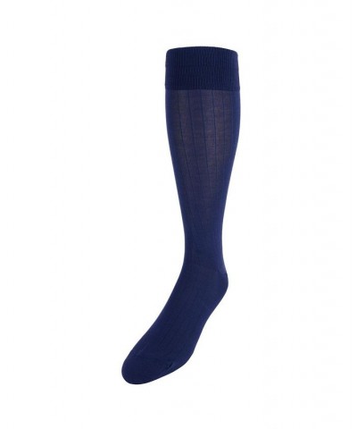 Jasper Ribbed Over The Calf Solid Color Mercerized Cotton Socks Blue $16.72 Socks