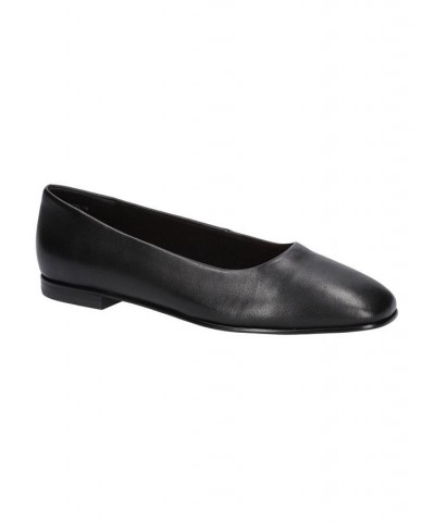 Women's Kimiko Square Toe Flats Black Leather $52.80 Shoes