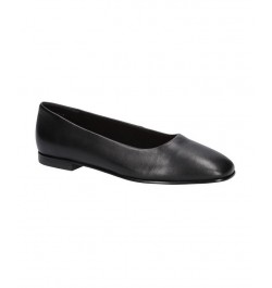 Women's Kimiko Square Toe Flats Black Leather $52.80 Shoes