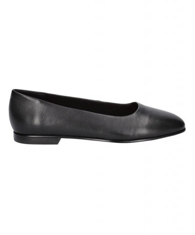 Women's Kimiko Square Toe Flats Black Leather $52.80 Shoes