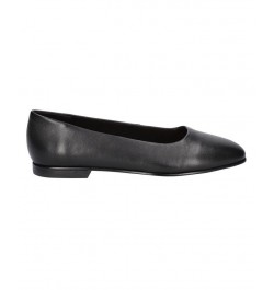 Women's Kimiko Square Toe Flats Black Leather $52.80 Shoes