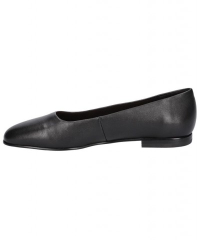 Women's Kimiko Square Toe Flats Black Leather $52.80 Shoes