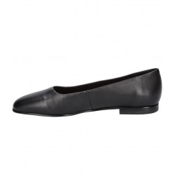 Women's Kimiko Square Toe Flats Black Leather $52.80 Shoes