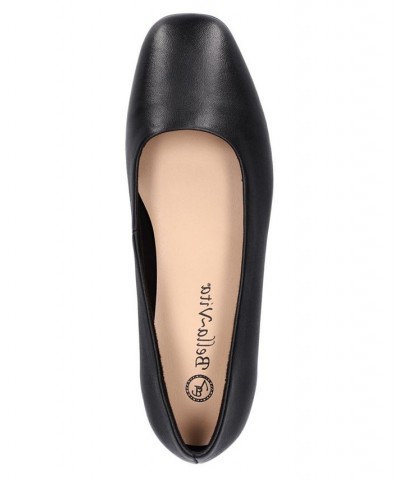 Women's Kimiko Square Toe Flats Black Leather $52.80 Shoes