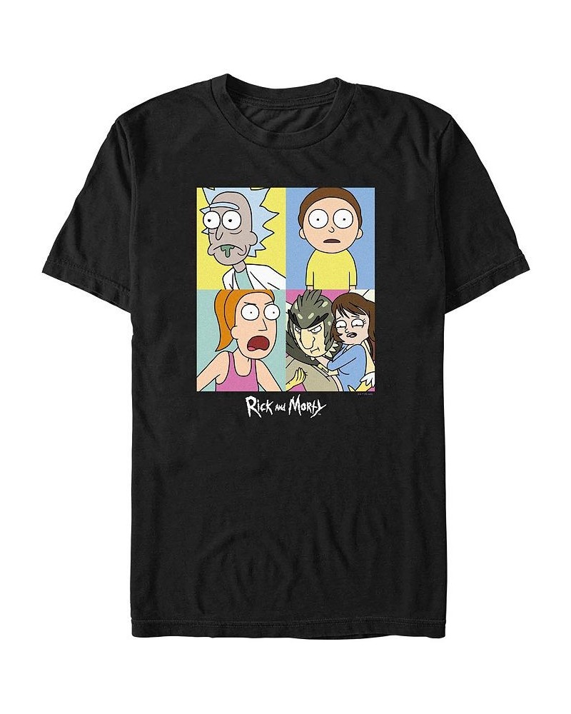 Men's Rick and Morty Color Shift Boxes Short Sleeve T-shirt Black $14.35 T-Shirts