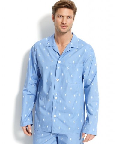 Men's All Over Polo Player Pajama Shirt Blue $27.30 Pajama