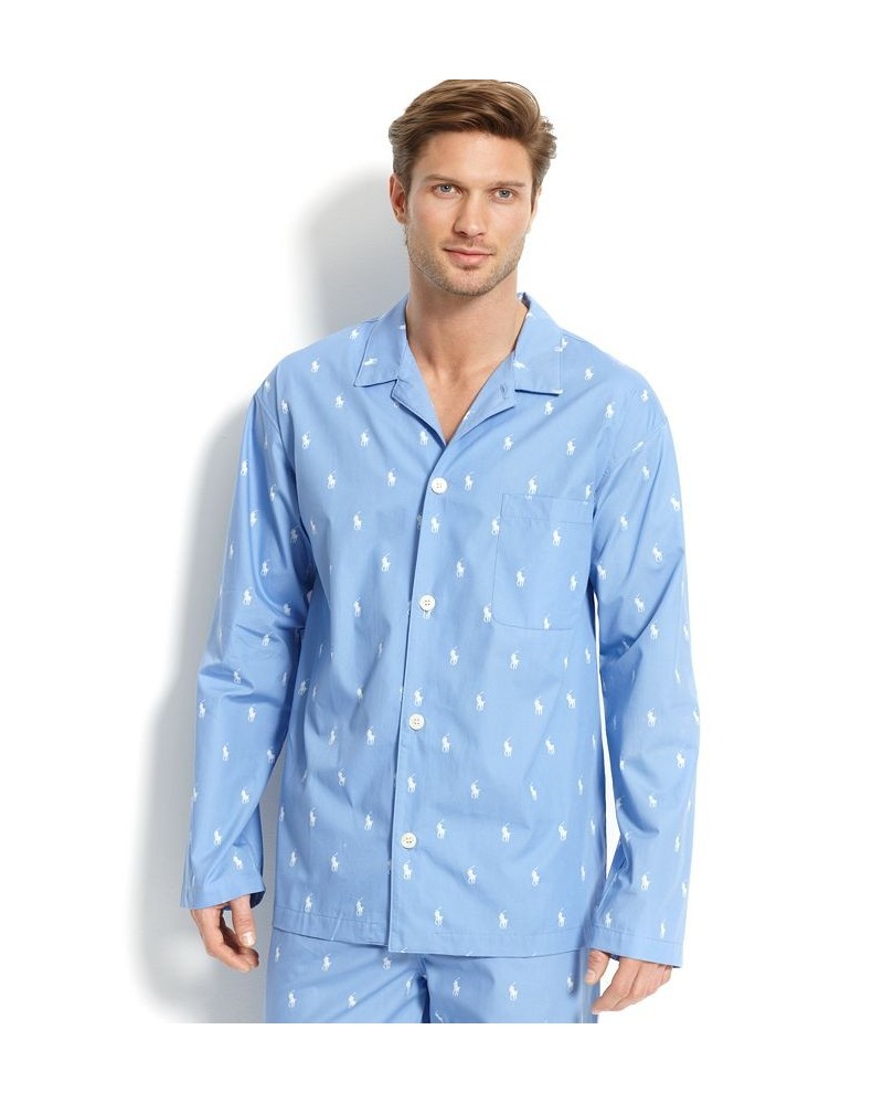 Men's All Over Polo Player Pajama Shirt Blue $27.30 Pajama