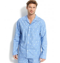 Men's All Over Polo Player Pajama Shirt Blue $27.30 Pajama