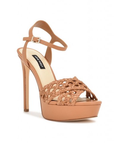 Women's Grecia Stiletto Platform Dress Sandals Tan/Beige $52.32 Shoes