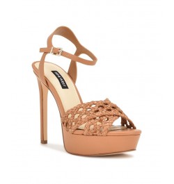 Women's Grecia Stiletto Platform Dress Sandals Tan/Beige $52.32 Shoes