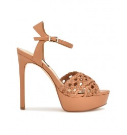 Women's Grecia Stiletto Platform Dress Sandals Tan/Beige $52.32 Shoes