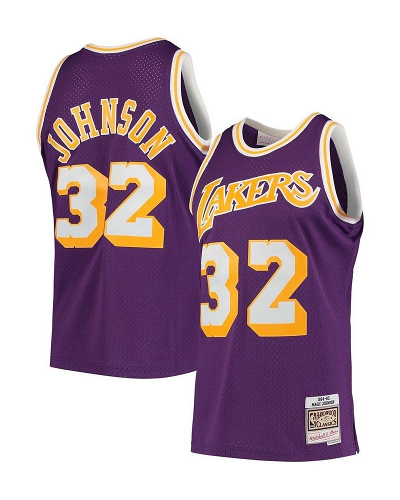 Men's Magic Johnson Purple Los Angeles Lakers 1984-85 Hardwood Classics Swingman Player Jersey $54.39 Jersey