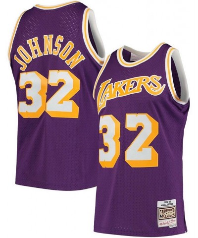 Men's Magic Johnson Purple Los Angeles Lakers 1984-85 Hardwood Classics Swingman Player Jersey $54.39 Jersey