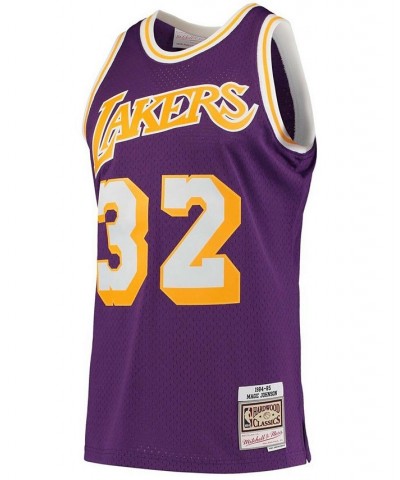 Men's Magic Johnson Purple Los Angeles Lakers 1984-85 Hardwood Classics Swingman Player Jersey $54.39 Jersey