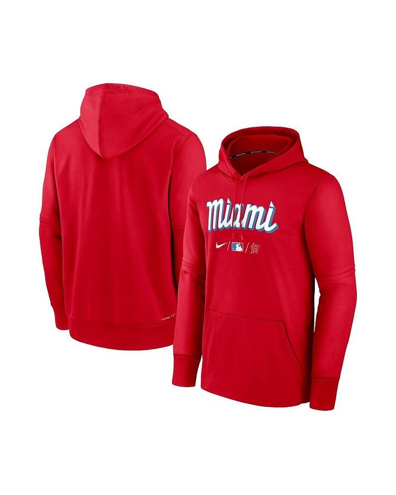 Men's Red Miami Marlins Authentic Collection 2022 City Connect Performance Pullover Hoodie $38.70 Sweatshirt