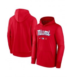 Men's Red Miami Marlins Authentic Collection 2022 City Connect Performance Pullover Hoodie $38.70 Sweatshirt