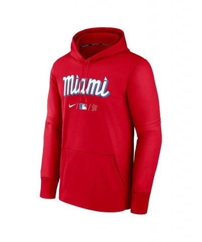 Men's Red Miami Marlins Authentic Collection 2022 City Connect Performance Pullover Hoodie $38.70 Sweatshirt