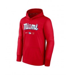 Men's Red Miami Marlins Authentic Collection 2022 City Connect Performance Pullover Hoodie $38.70 Sweatshirt