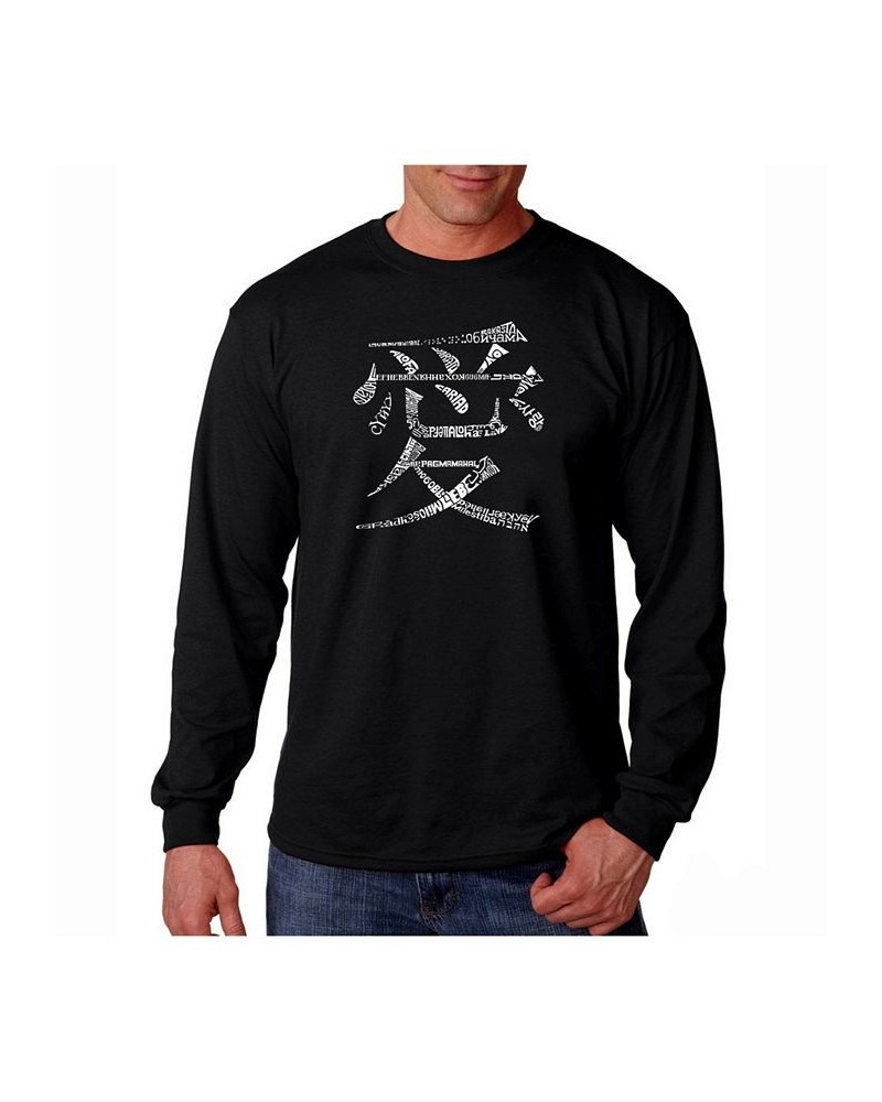 Men's Word Art Long Sleeve T-Shirt- The Word Love In 44 Languages Black $16.40 T-Shirts