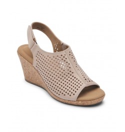 Women's Briah Perf Slingback Wedge Sandal Tan/Beige $47.60 Shoes