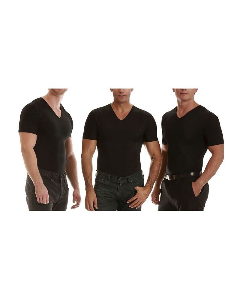 Insta Slim Men's 3 Pack Compression Short Sleeve V-Neck T-Shirts Black $77.74 Undershirt