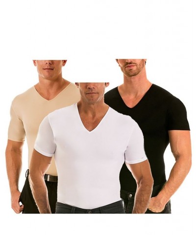 Insta Slim Men's 3 Pack Compression Short Sleeve V-Neck T-Shirts Black $77.74 Undershirt