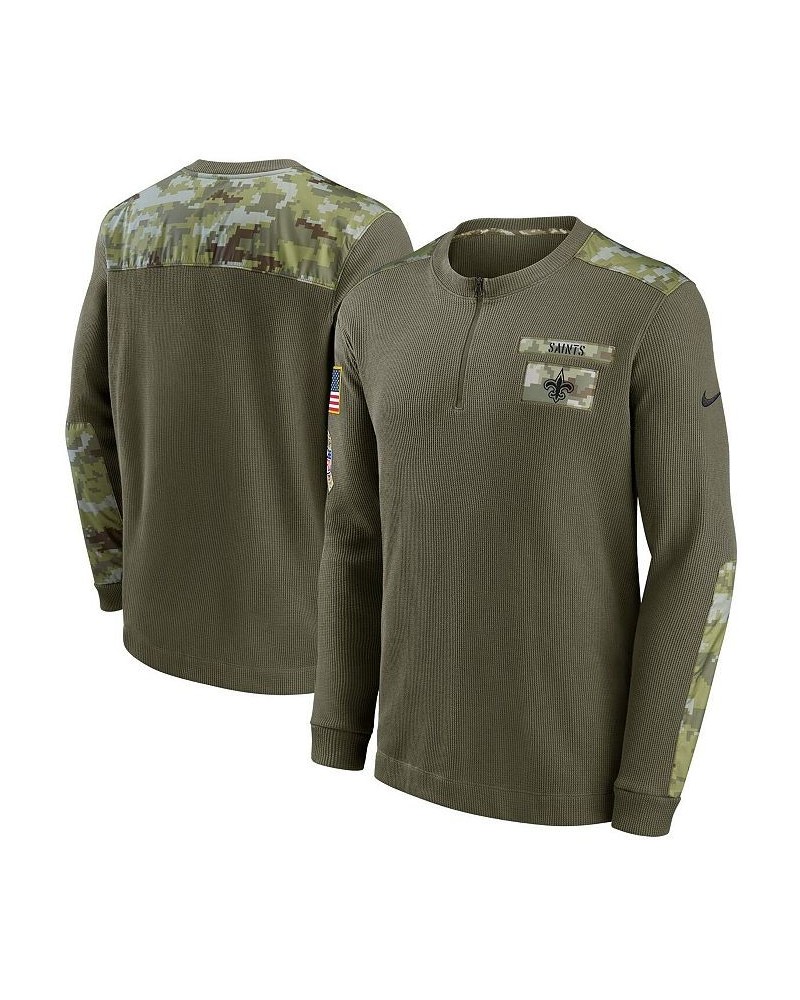 Men's Olive New Orleans Saints 2021 Salute To Service Henley Long Sleeve Thermal Top $32.34 T-Shirts