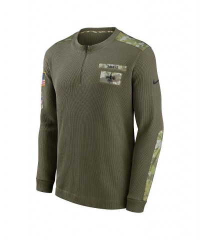 Men's Olive New Orleans Saints 2021 Salute To Service Henley Long Sleeve Thermal Top $32.34 T-Shirts