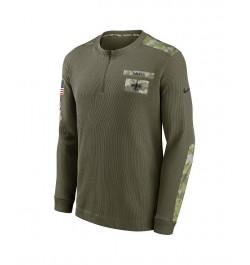 Men's Olive New Orleans Saints 2021 Salute To Service Henley Long Sleeve Thermal Top $32.34 T-Shirts