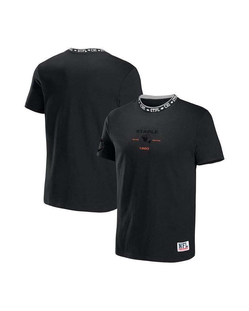 Men's NFL X Staple Black Chicago Bears Embroidered Fundementals Globe Short Sleeve T-shirt $22.79 T-Shirts