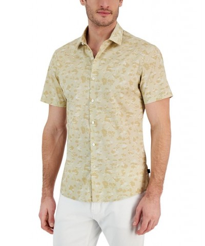 Men's Slim-Fit Stretch Tonal Floral Print Short-Sleeve Button-Up Shirt Tan/Beige $33.92 Shirts