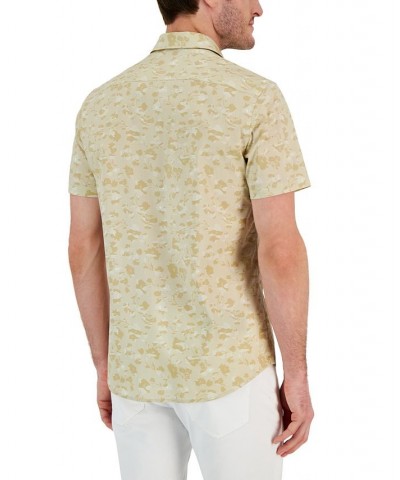 Men's Slim-Fit Stretch Tonal Floral Print Short-Sleeve Button-Up Shirt Tan/Beige $33.92 Shirts