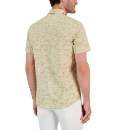 Men's Slim-Fit Stretch Tonal Floral Print Short-Sleeve Button-Up Shirt Tan/Beige $33.92 Shirts