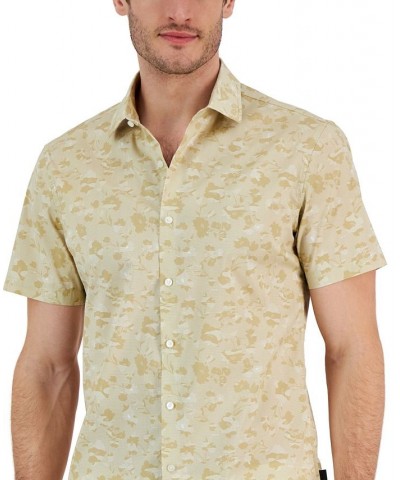 Men's Slim-Fit Stretch Tonal Floral Print Short-Sleeve Button-Up Shirt Tan/Beige $33.92 Shirts