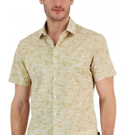 Men's Slim-Fit Stretch Tonal Floral Print Short-Sleeve Button-Up Shirt Tan/Beige $33.92 Shirts