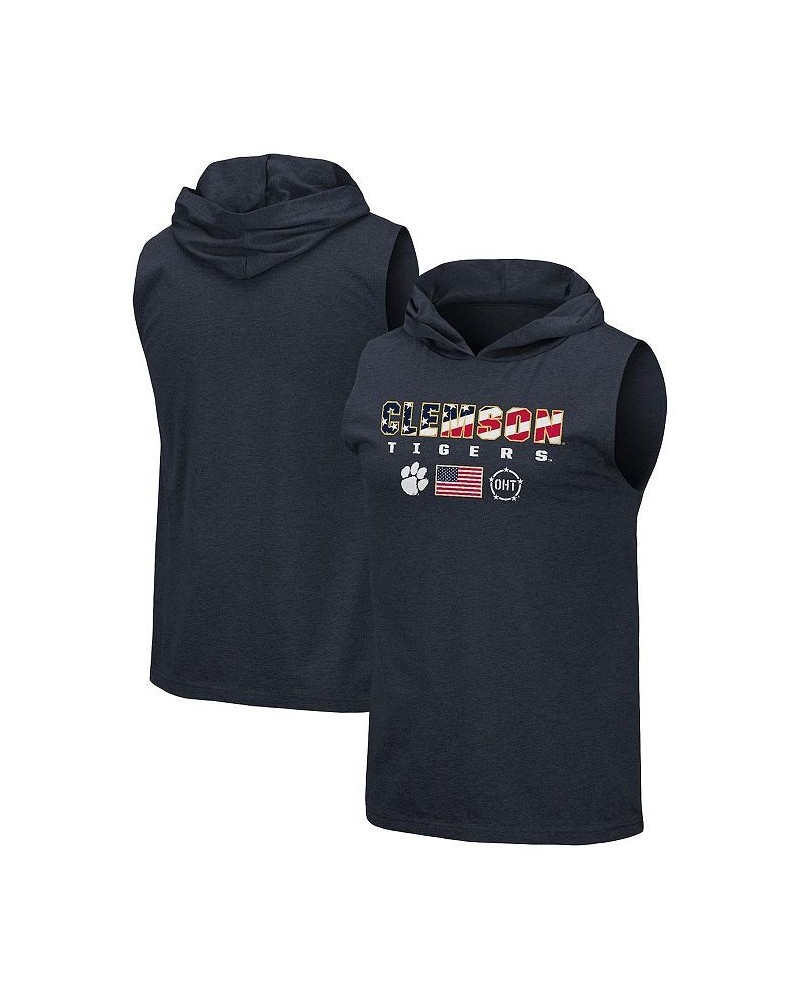 Men's Navy Clemson Tigers OHT Military-Inspired Appreciation Americana Hoodie Sleeveless T-shirt $19.80 T-Shirts