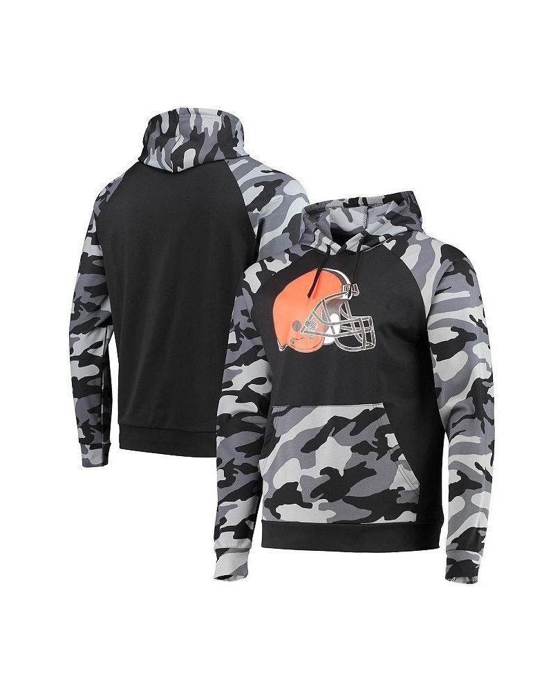 Men's Black Cleveland Browns Camo Raglan Pullover Hoodie $40.79 Sweatshirt